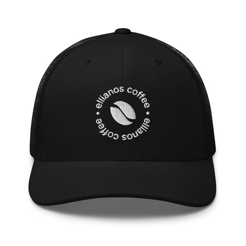 Ellianos Trucker Cap in black with embroidered logo, front view