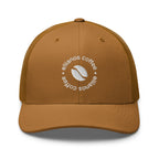 Ellianos Trucker Cap in caramel with embroidered logo, front view