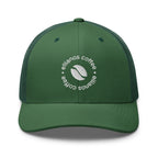Ellianos Trucker Cap in evergreen with embroidered logo, front view
