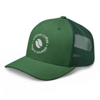 Ellianos Trucker Cap in evergreen with embroidered logo, side profile view