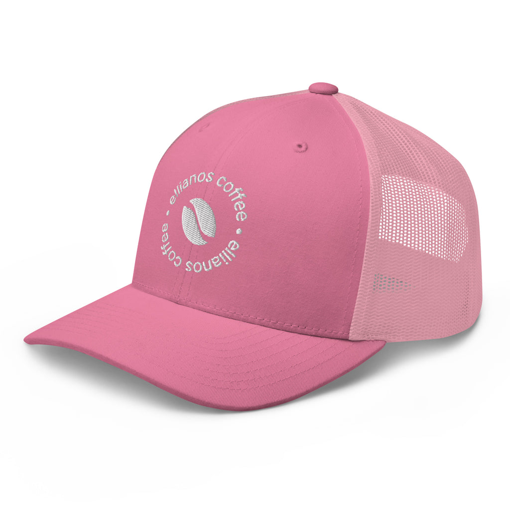 Ellianos Trucker Cap in pink with embroidered logo, side profile view