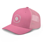Ellianos Trucker Cap in pink with embroidered logo, side profile view