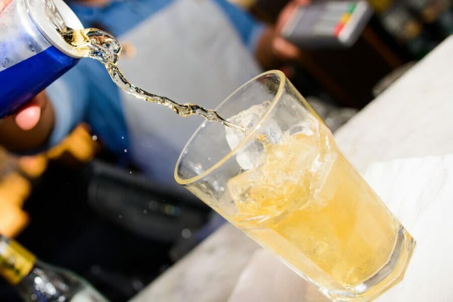 Energy drink being poured at a bar