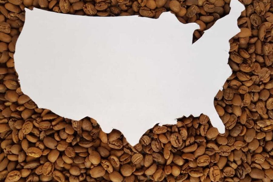 U.S. map white over roasted coffee beans